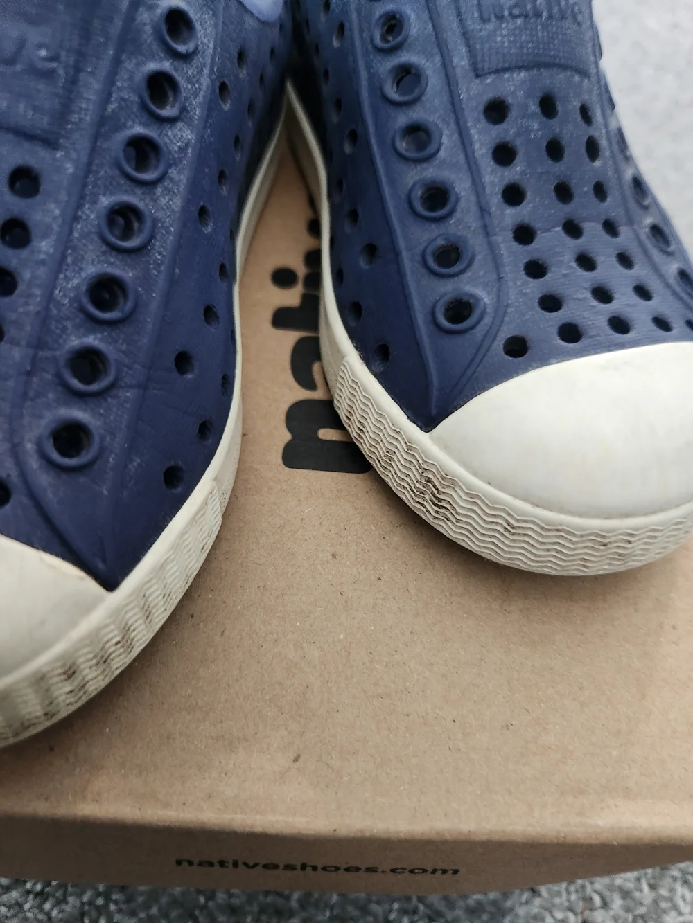 Native Jefferson Slip-On in Navy with White Toe Size 8